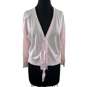 NWT J. Crew Bow-Front Cardigan Sweater in Light Baby Pink Merino Wool J0189 XS